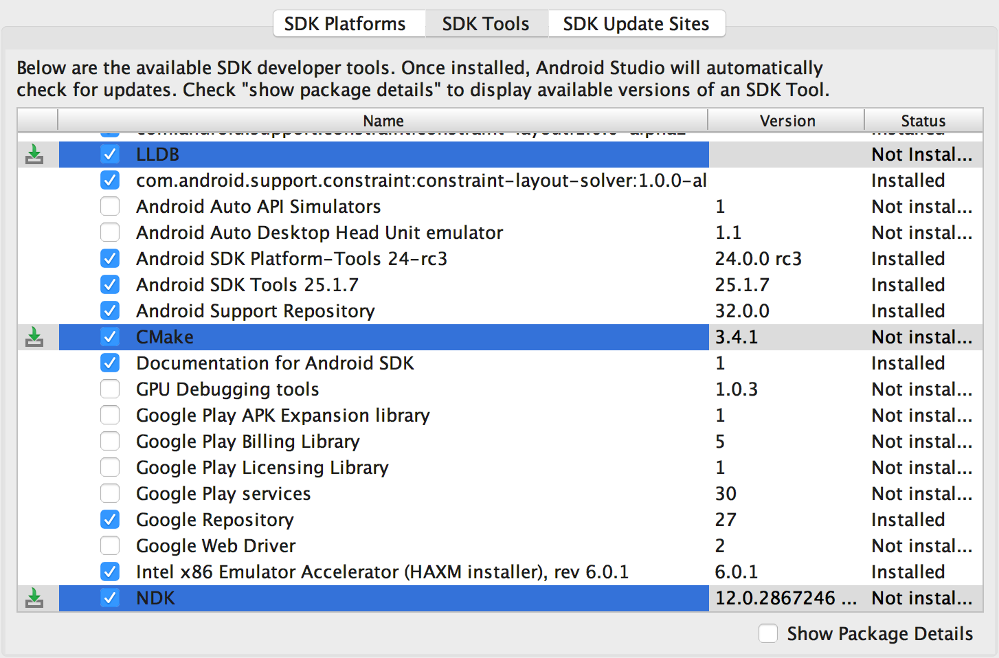 Android SDK Required Packages