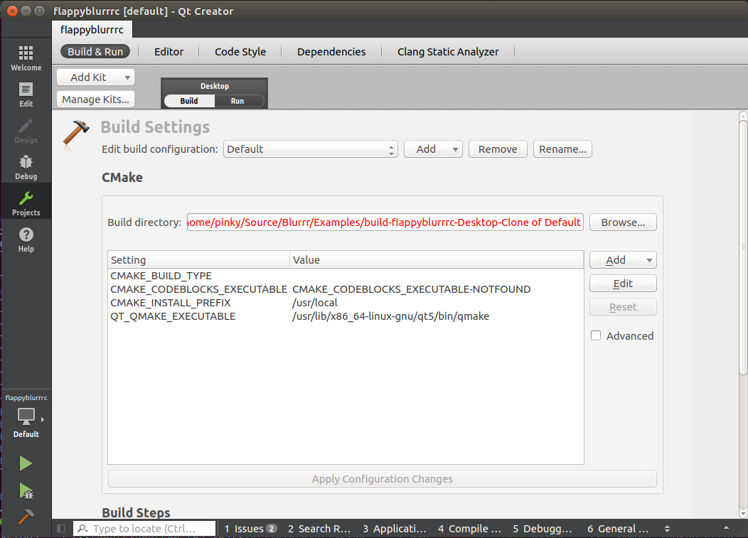 Qt Creator Projects tab