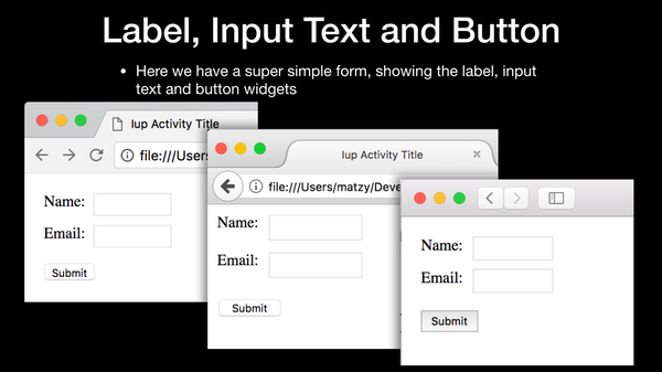 Label, Input Text, & Button
IUP Native Widgets compared for Chrome, Firefox, Safari