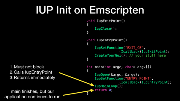 Iup Init on Emscripten